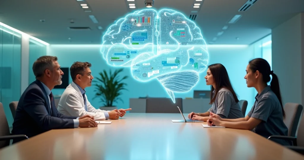 Painel central de gestão conectando áreas de uma clínica médica moderna