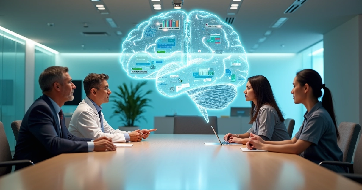 Painel central de gestão conectando áreas de uma clínica médica moderna